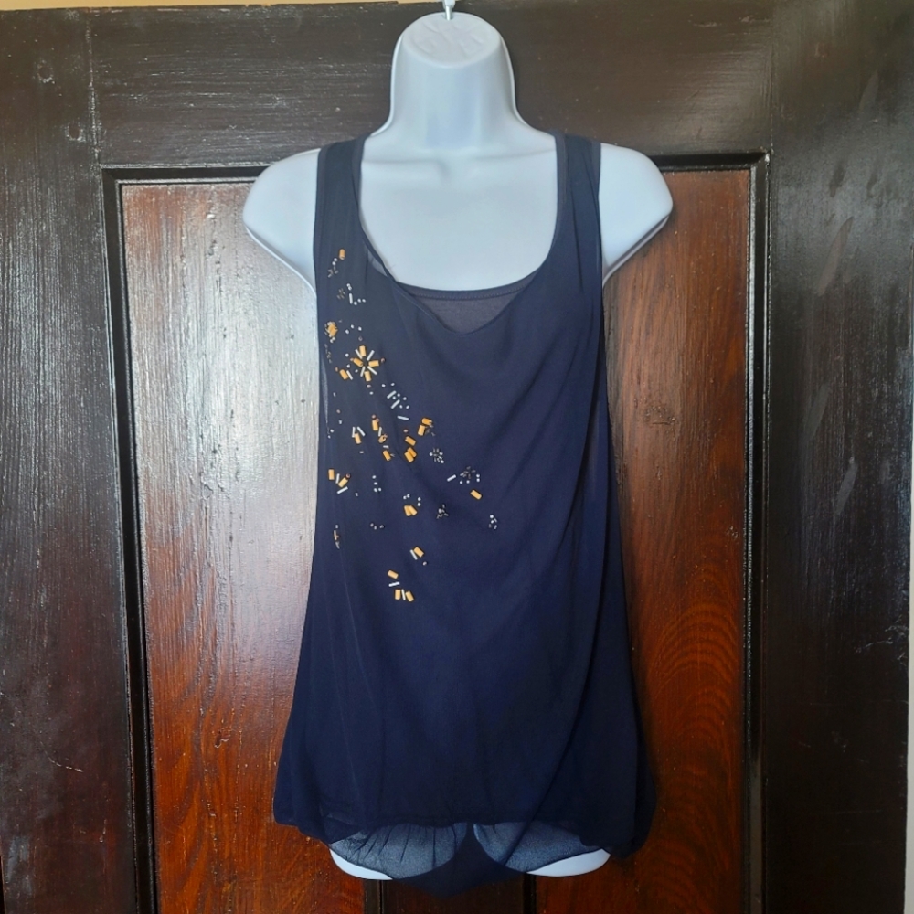 Simply Vera Navy Racerback tank with beading. Size L